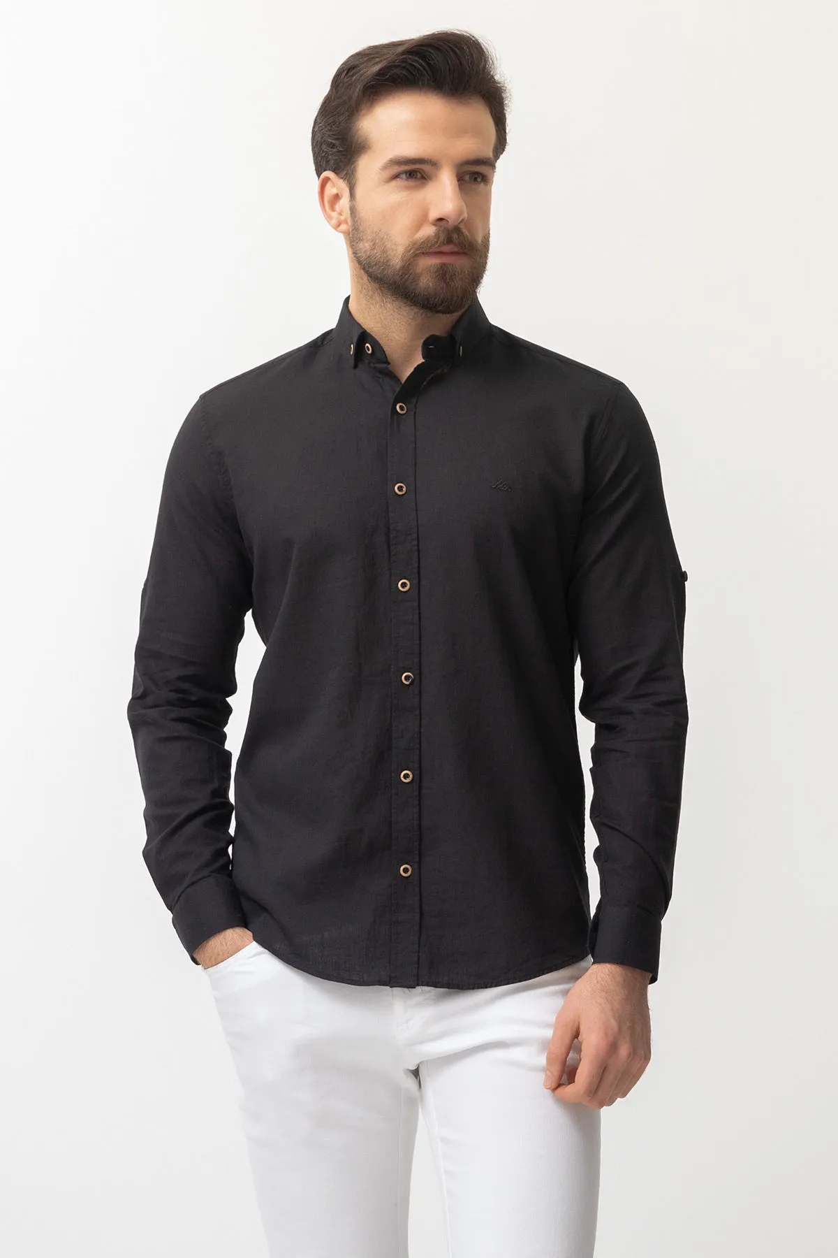 37356 : Linen Shirt - Black