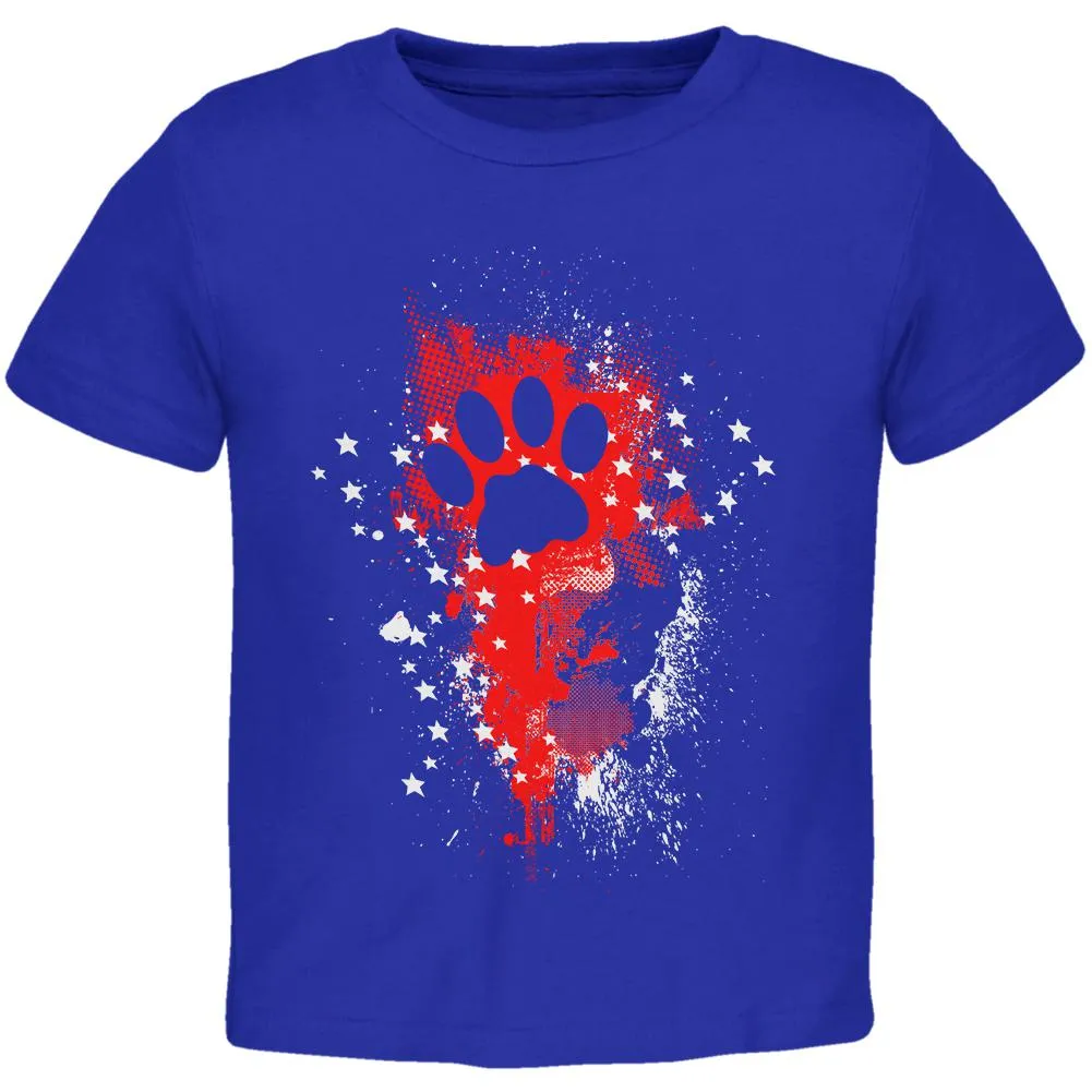 4th of July Kitty Cat Paw Print Stars and Splatters Toddler T Shirt