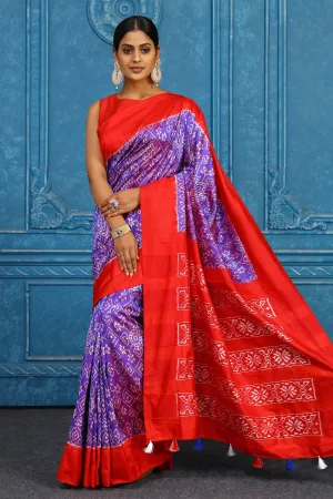 91A438 Purple Pochampally Ikkat Silk Saree with Red Border