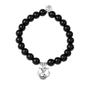 Anchor | Stone Beaded Charm Bracelet | Onyx