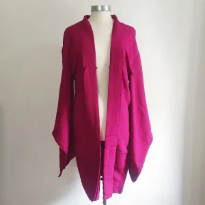 Antique Kimono Haori Jacket - Metallic Lacquered Flowers/ Deep Magenta