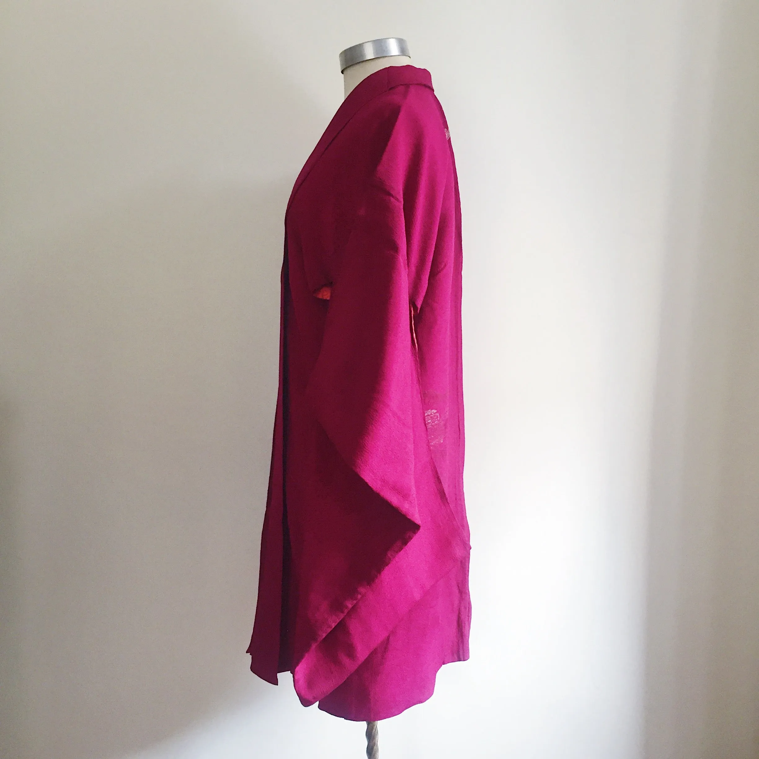 Antique Kimono Haori Jacket - Metallic Lacquered Flowers/ Deep Magenta