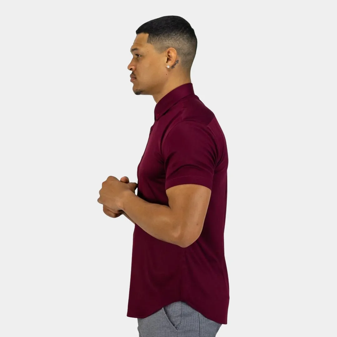 Bamboo Satin Stretch Short Sleeve Shirt - Burgundy