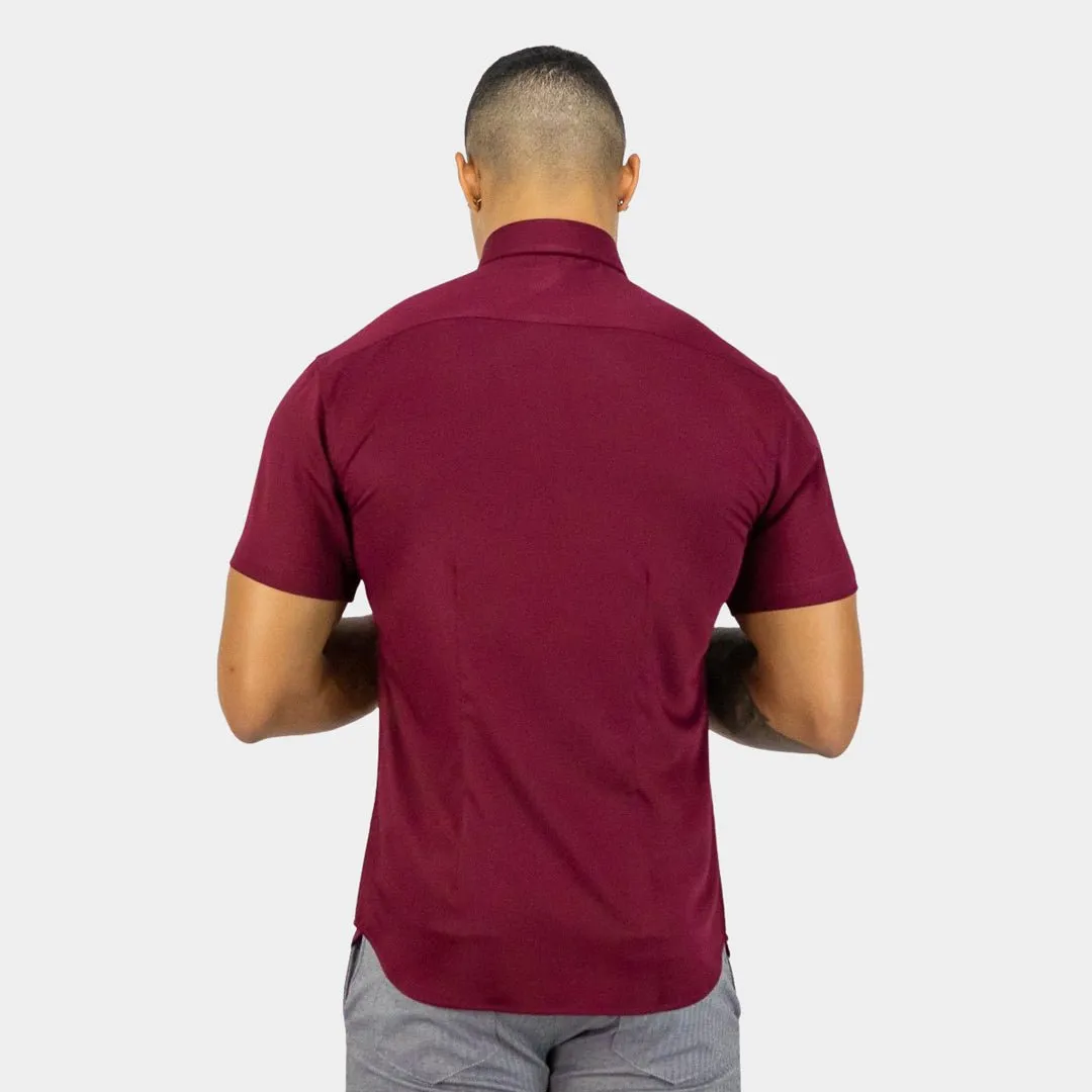 Bamboo Satin Stretch Short Sleeve Shirt - Burgundy