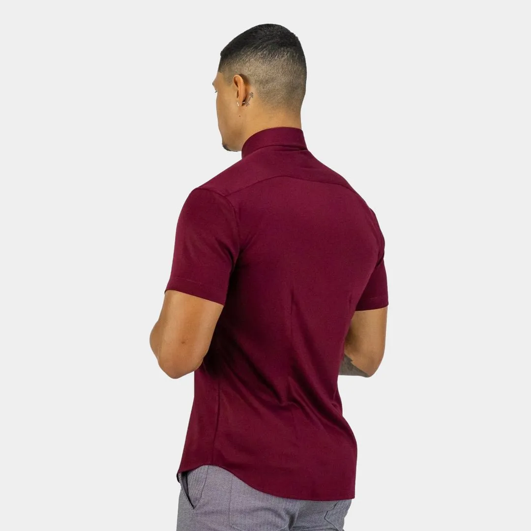 Bamboo Satin Stretch Short Sleeve Shirt - Burgundy