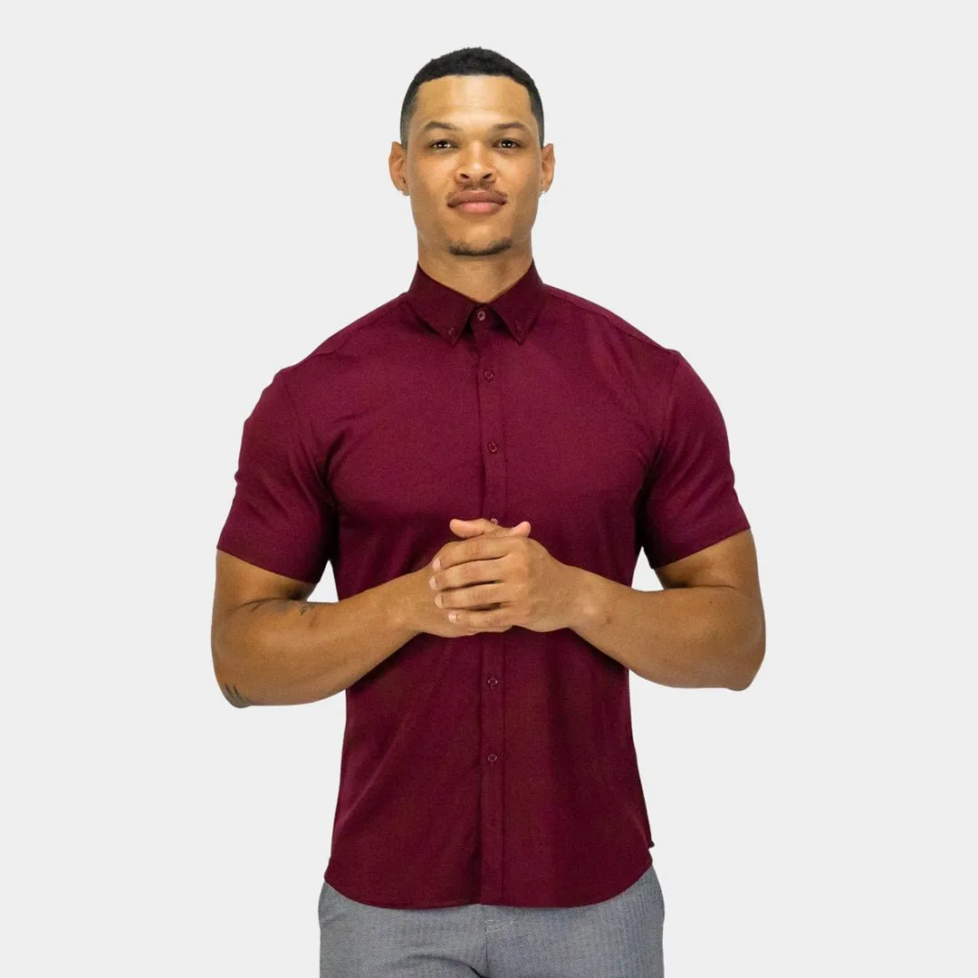 Bamboo Satin Stretch Short Sleeve Shirt - Burgundy