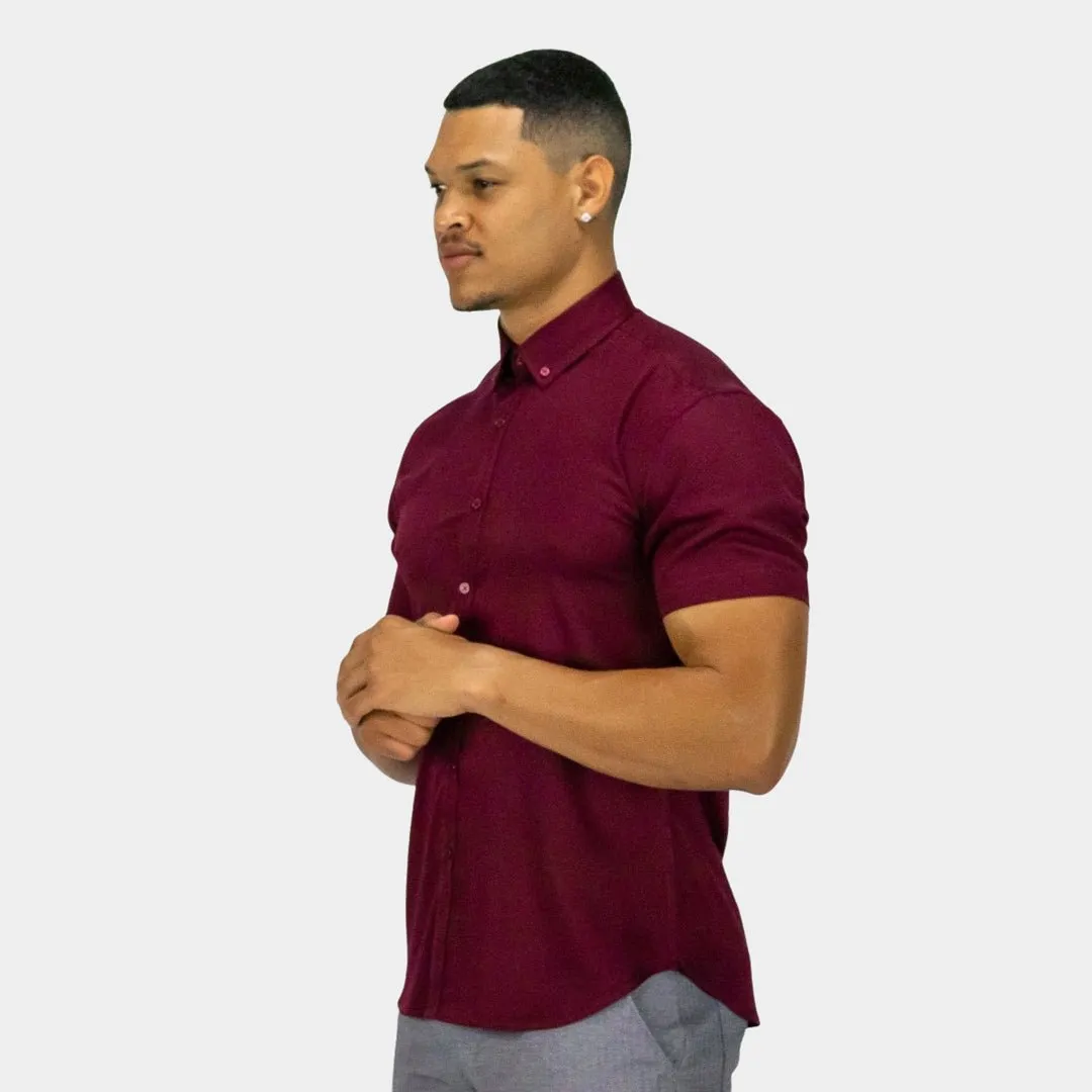 Bamboo Satin Stretch Short Sleeve Shirt - Burgundy