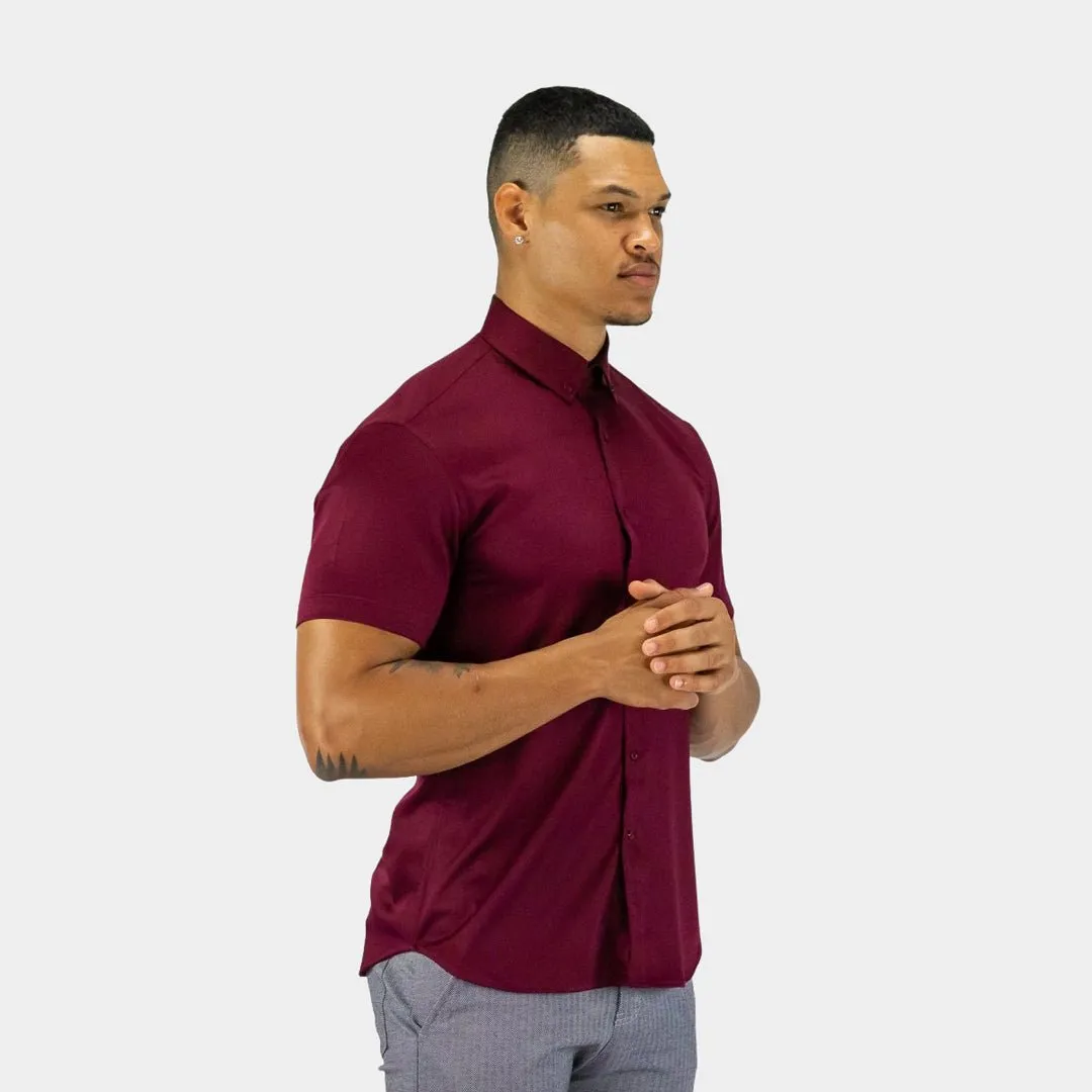 Bamboo Satin Stretch Short Sleeve Shirt - Burgundy