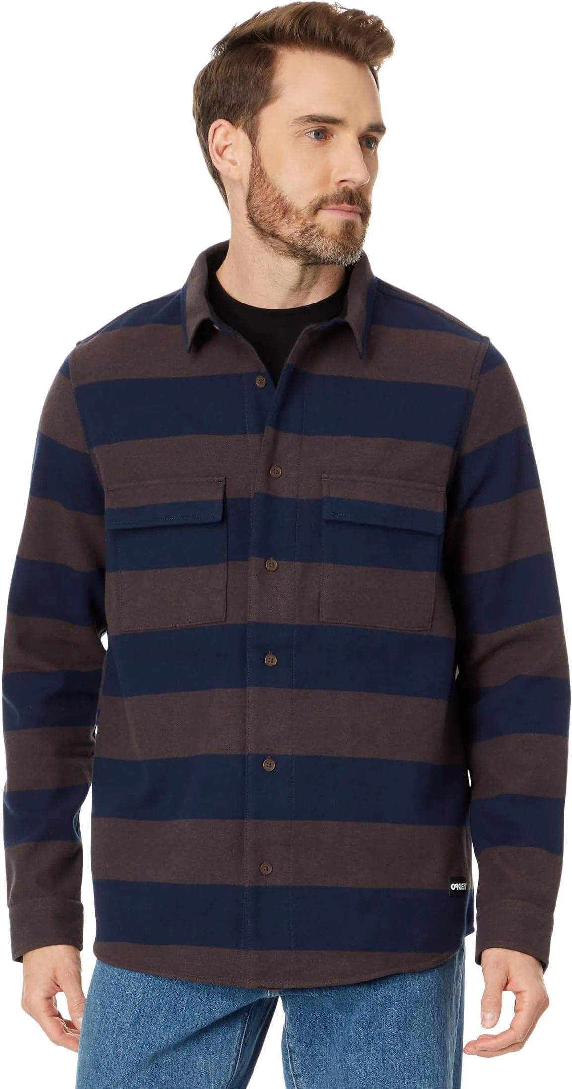 Bear Cozy Flannel Oakley Shirt Blue/Brown Stripes