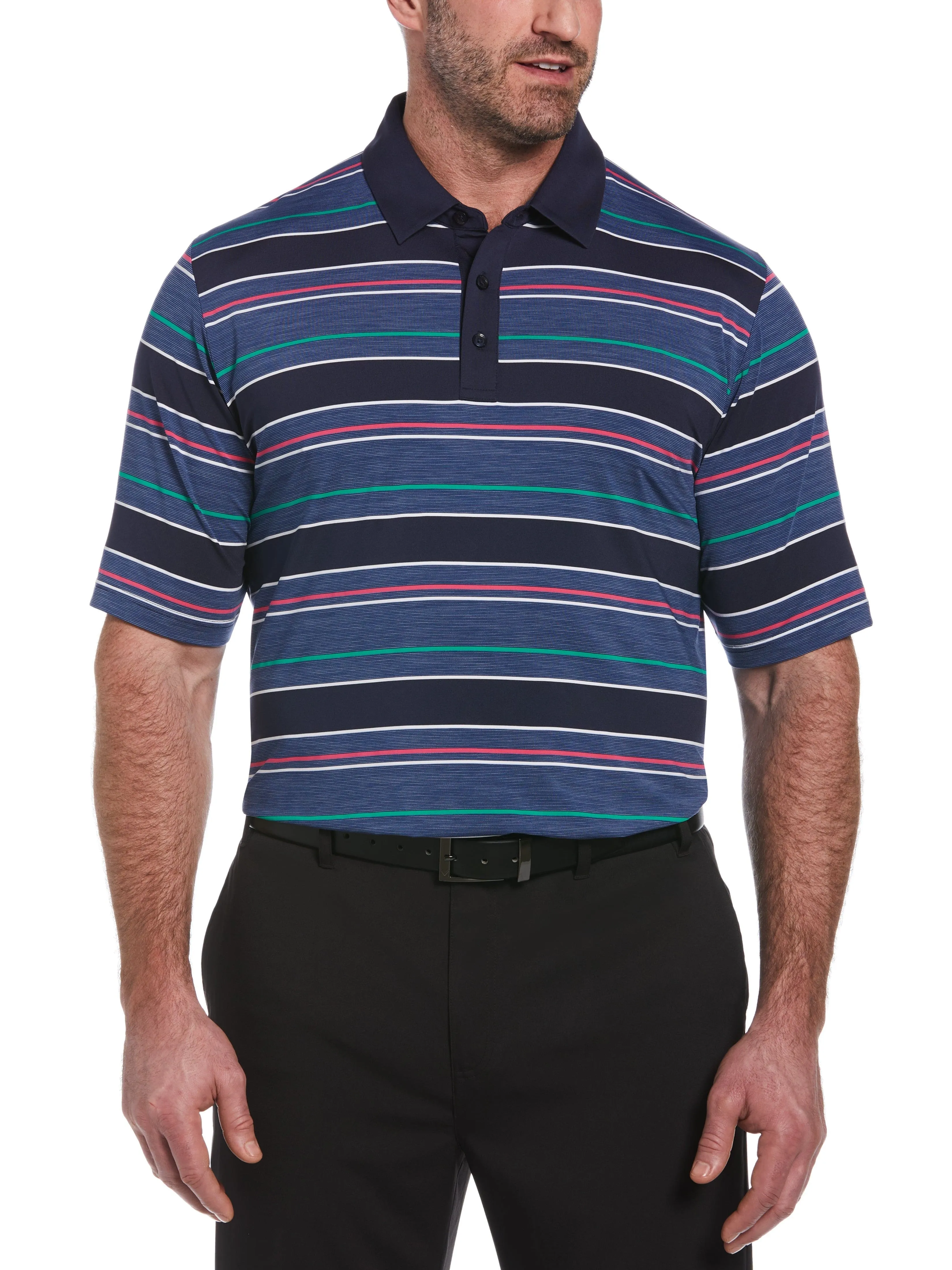 Big & Tall Swing Tech Marled Texture Stripe Golf Polo