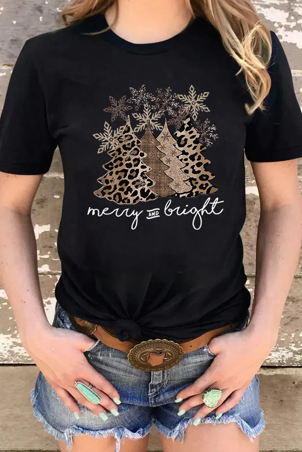 Black Christmas Tree Graphic Print Top