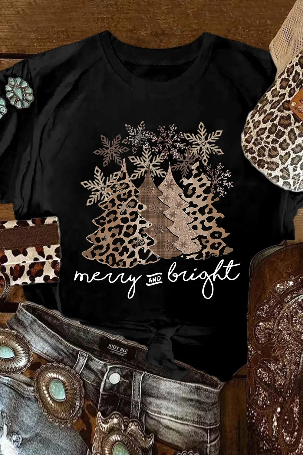 Black Christmas Tree Graphic Print Top