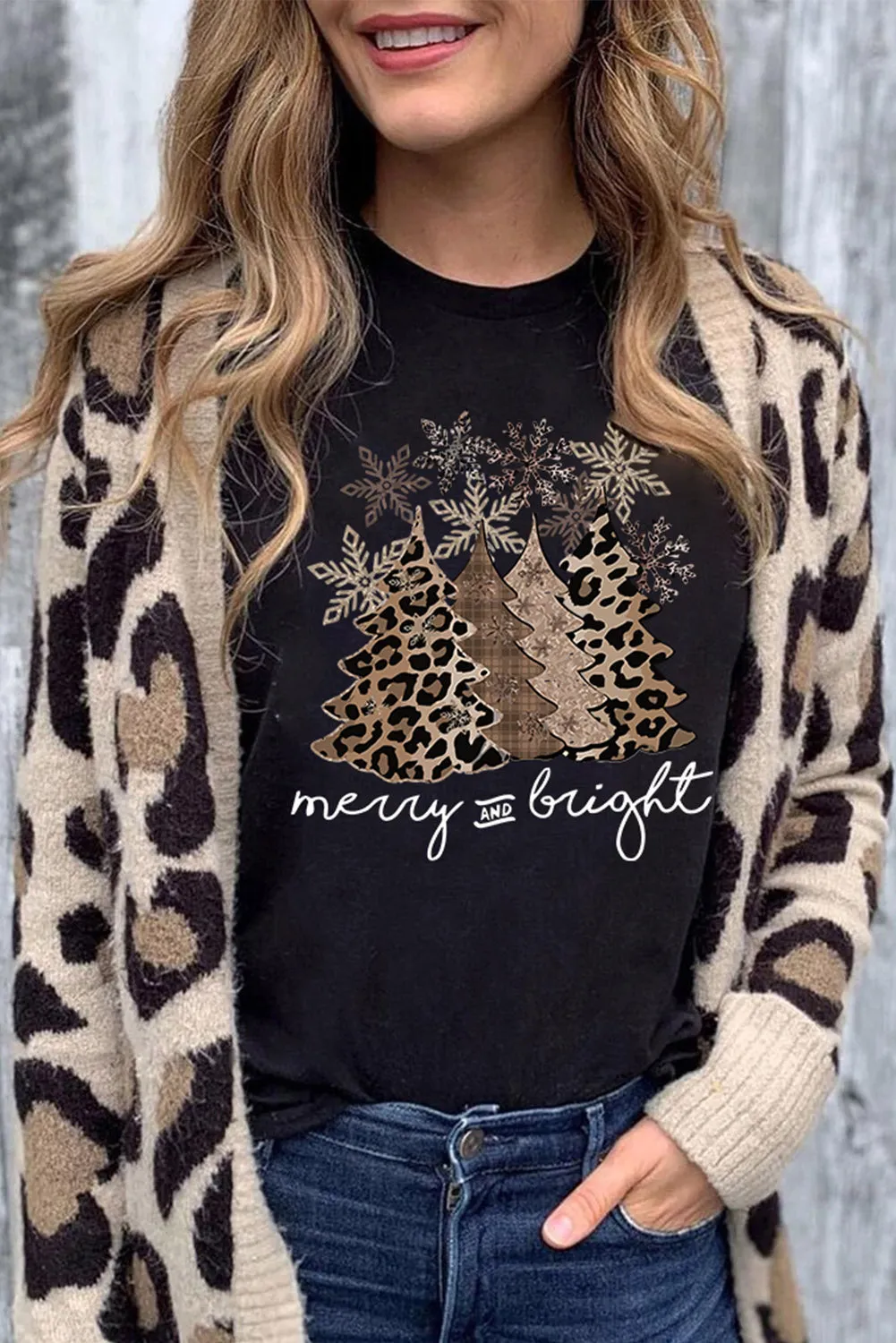 Black Christmas Tree Graphic Print Top