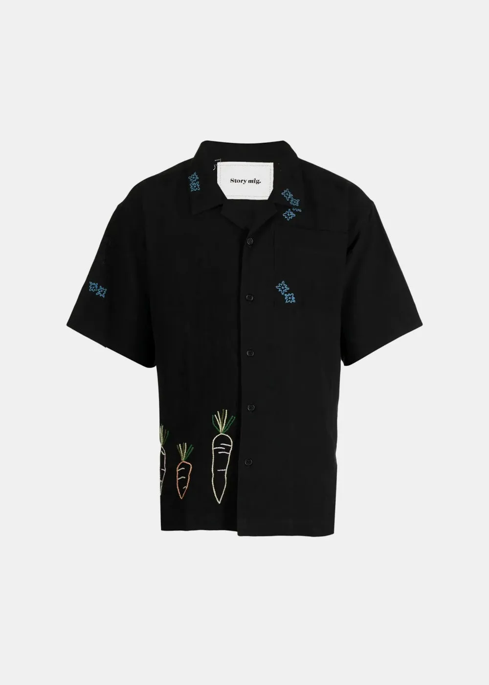 Black Embroidered-Motif Greeting Shirt