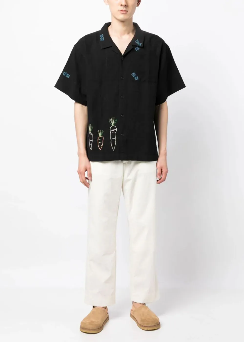 Black Embroidered-Motif Greeting Shirt