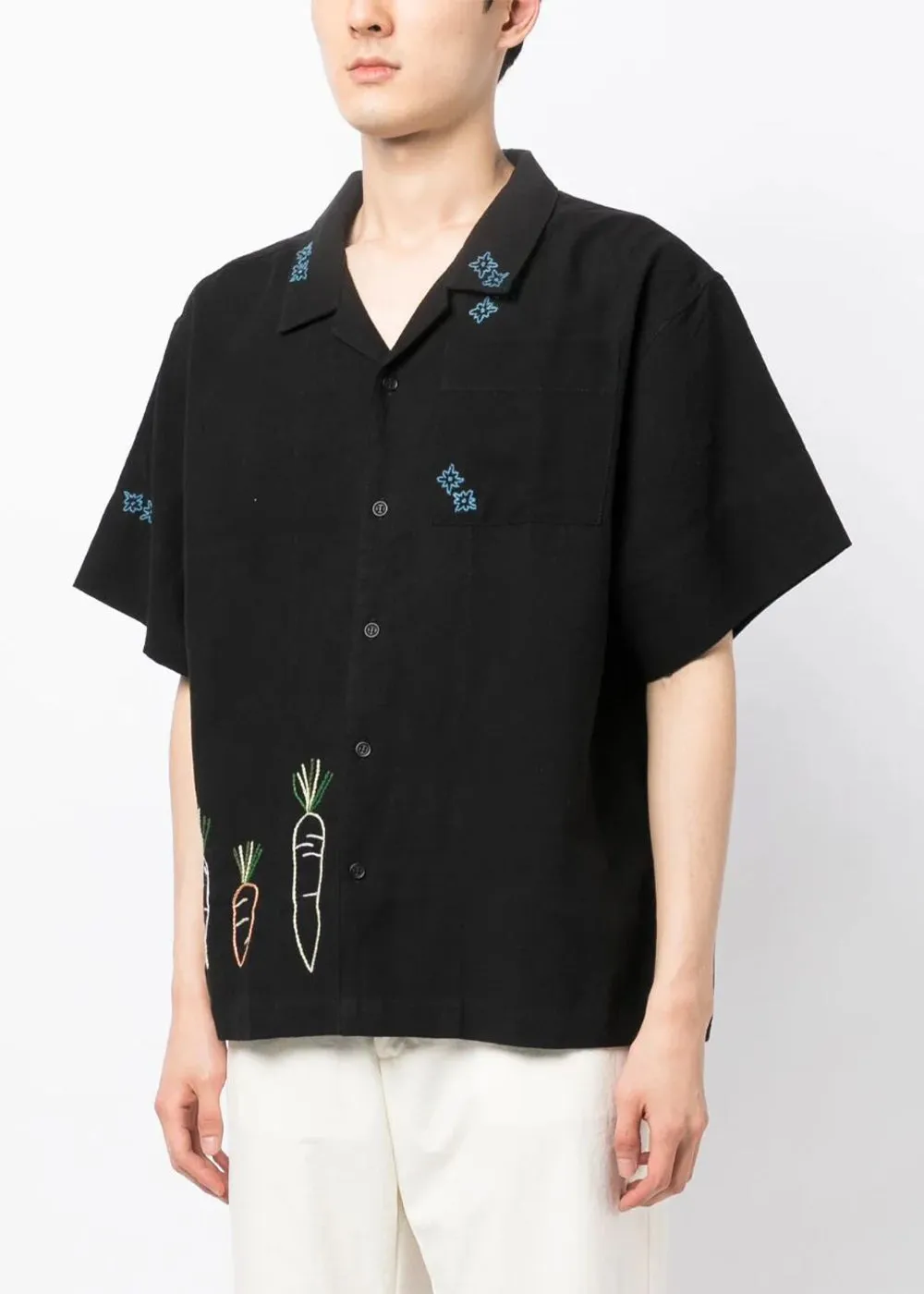 Black Embroidered-Motif Greeting Shirt