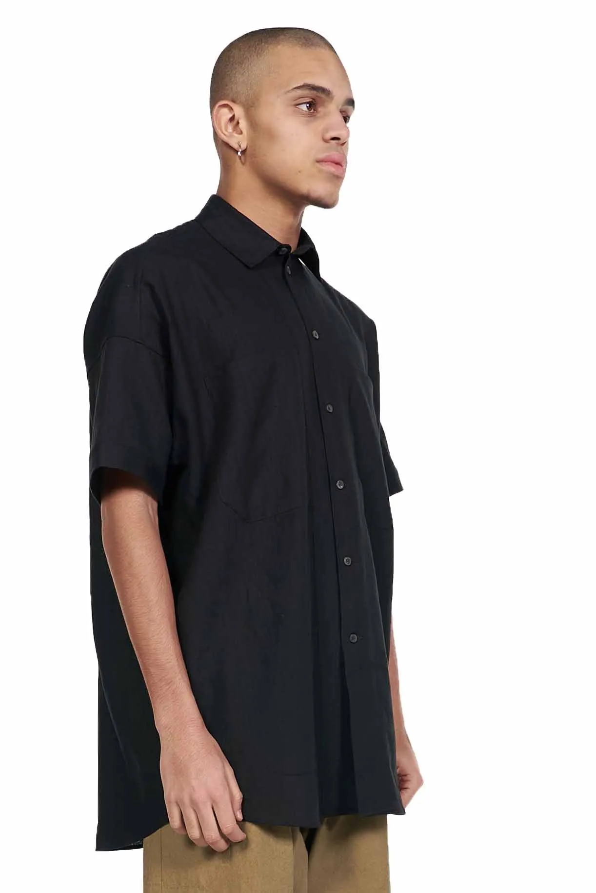 Black Linen Short Sleeve Shirt