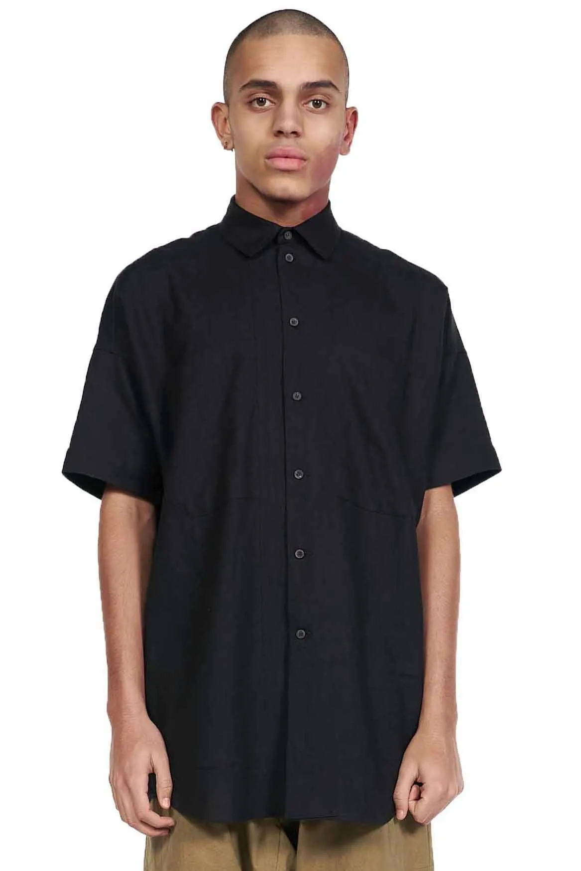 Black Linen Short Sleeve Shirt