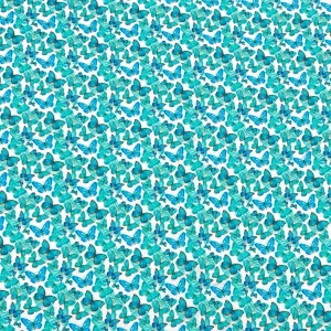 Blue and Teal Butterflies Bamboo Jersey Fabric