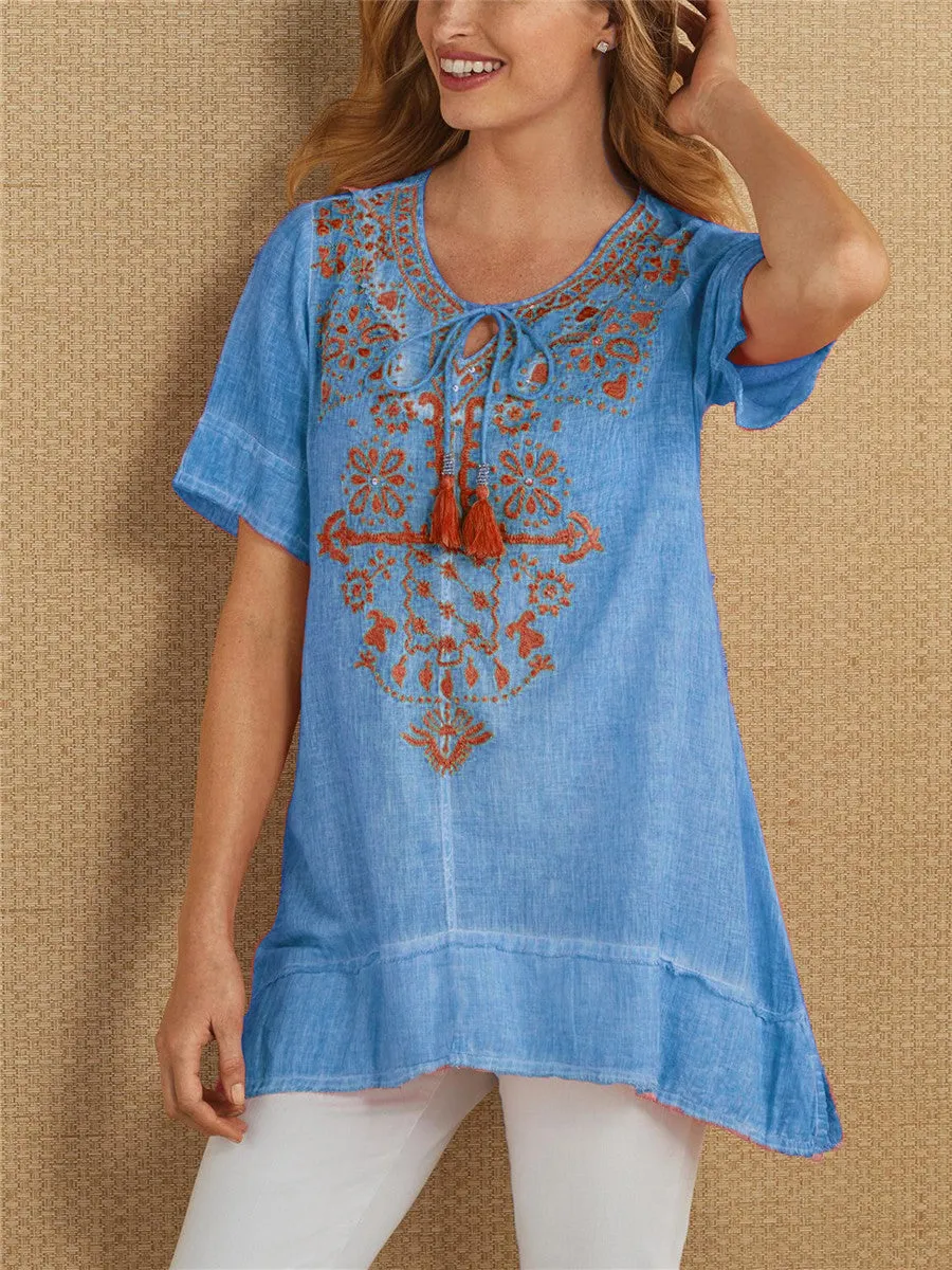 Bohemian Retro Casual Loose Soft Floral T-Shirt