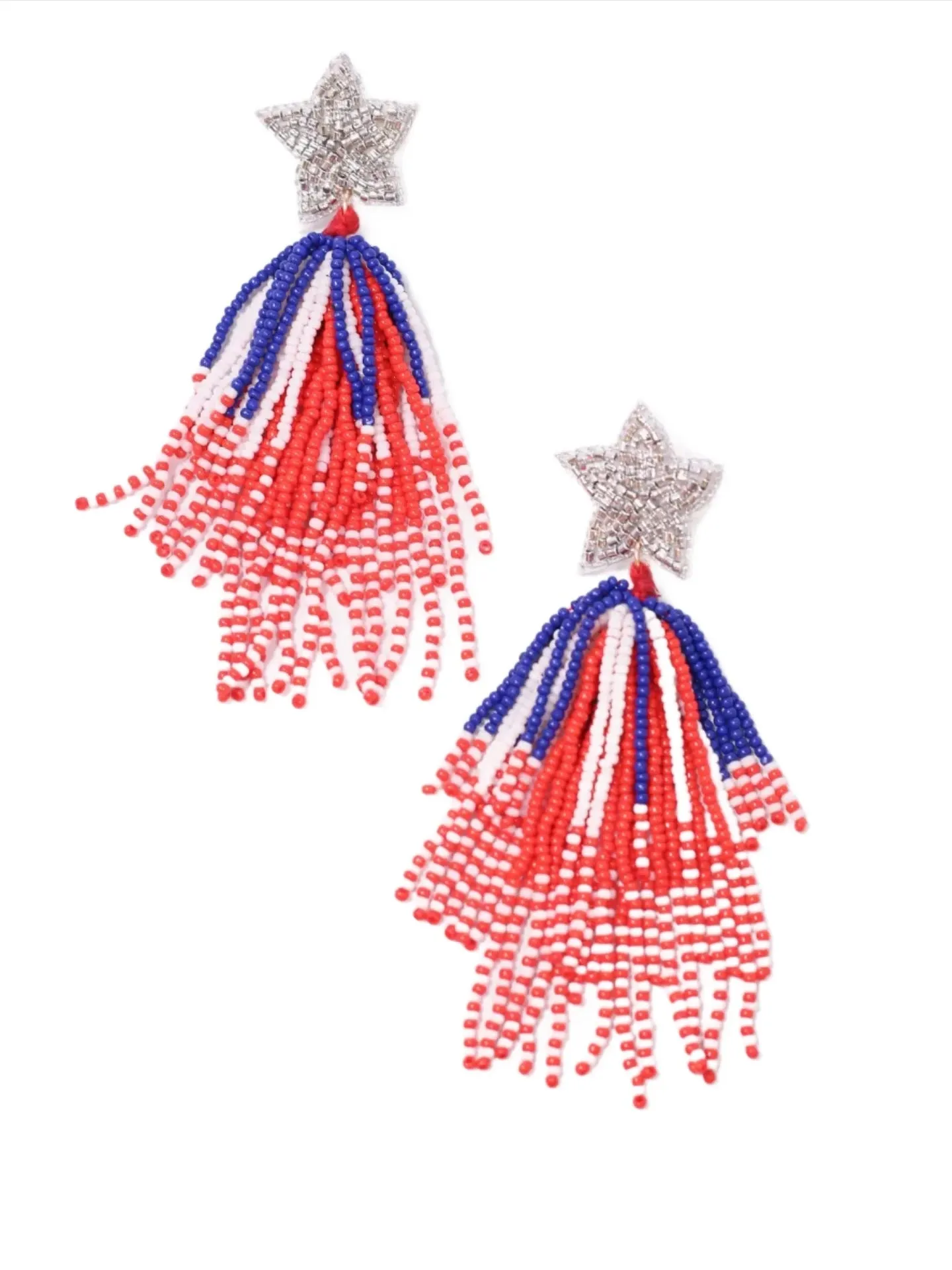 Colonial Star Beaded Tassel Earring Red