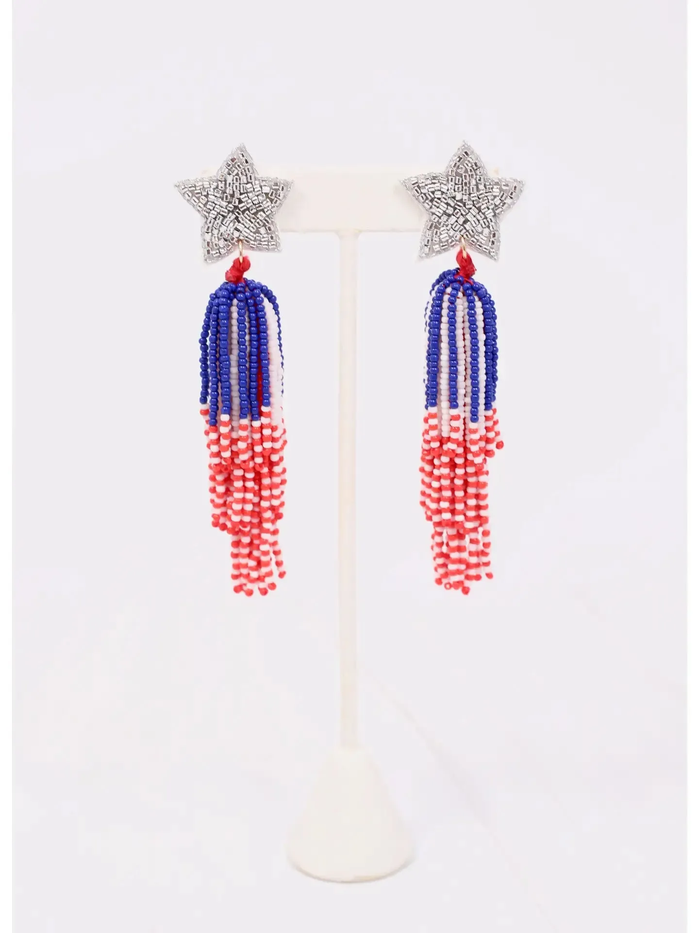 Colonial Star Beaded Tassel Earring Red