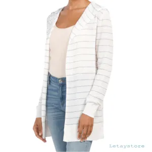 Cynthia Rowley Lightweight Lineen Blend Striped Hooded Cardigan