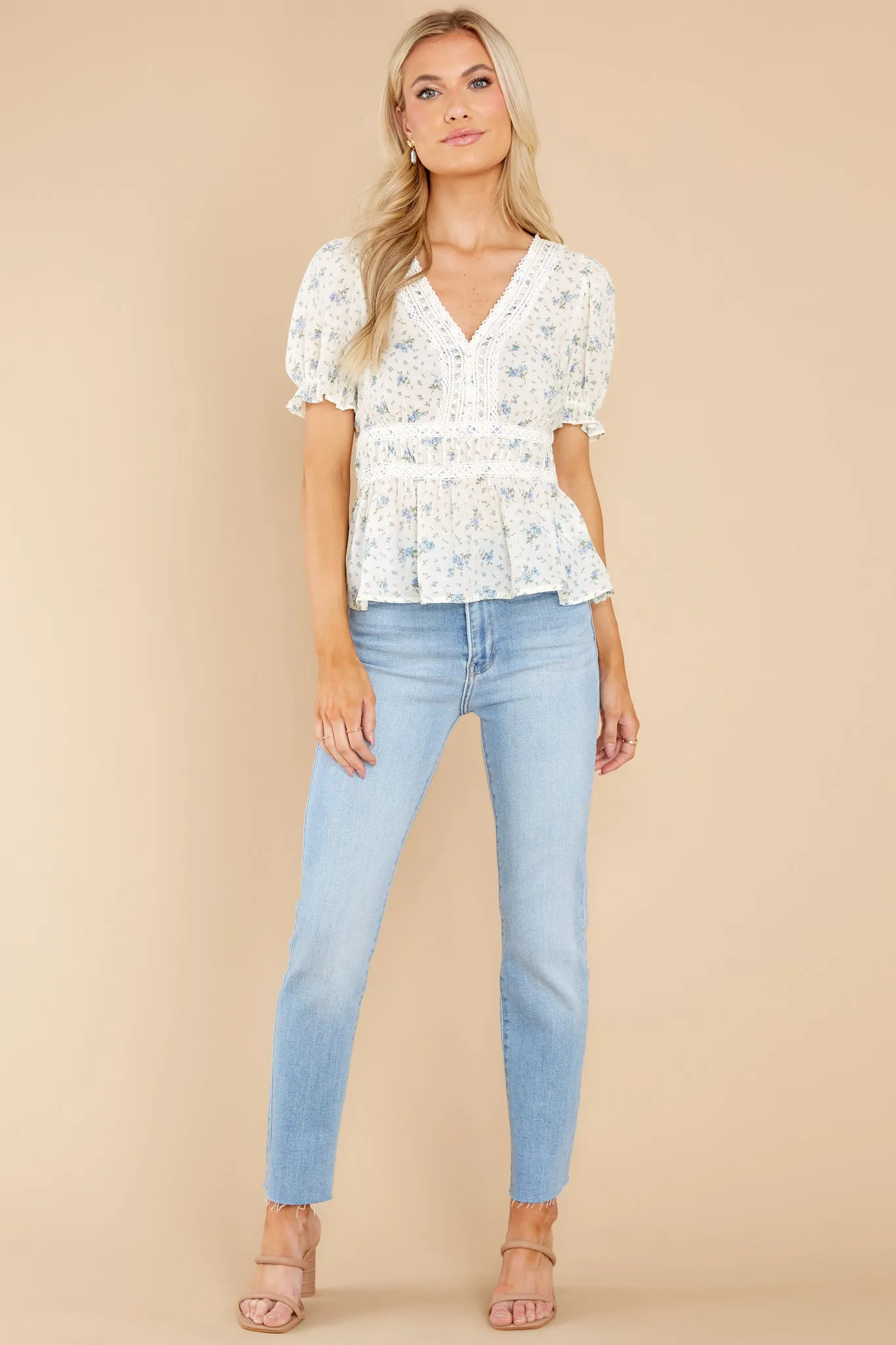 Delicate Blooms Ivory Floral Print Top