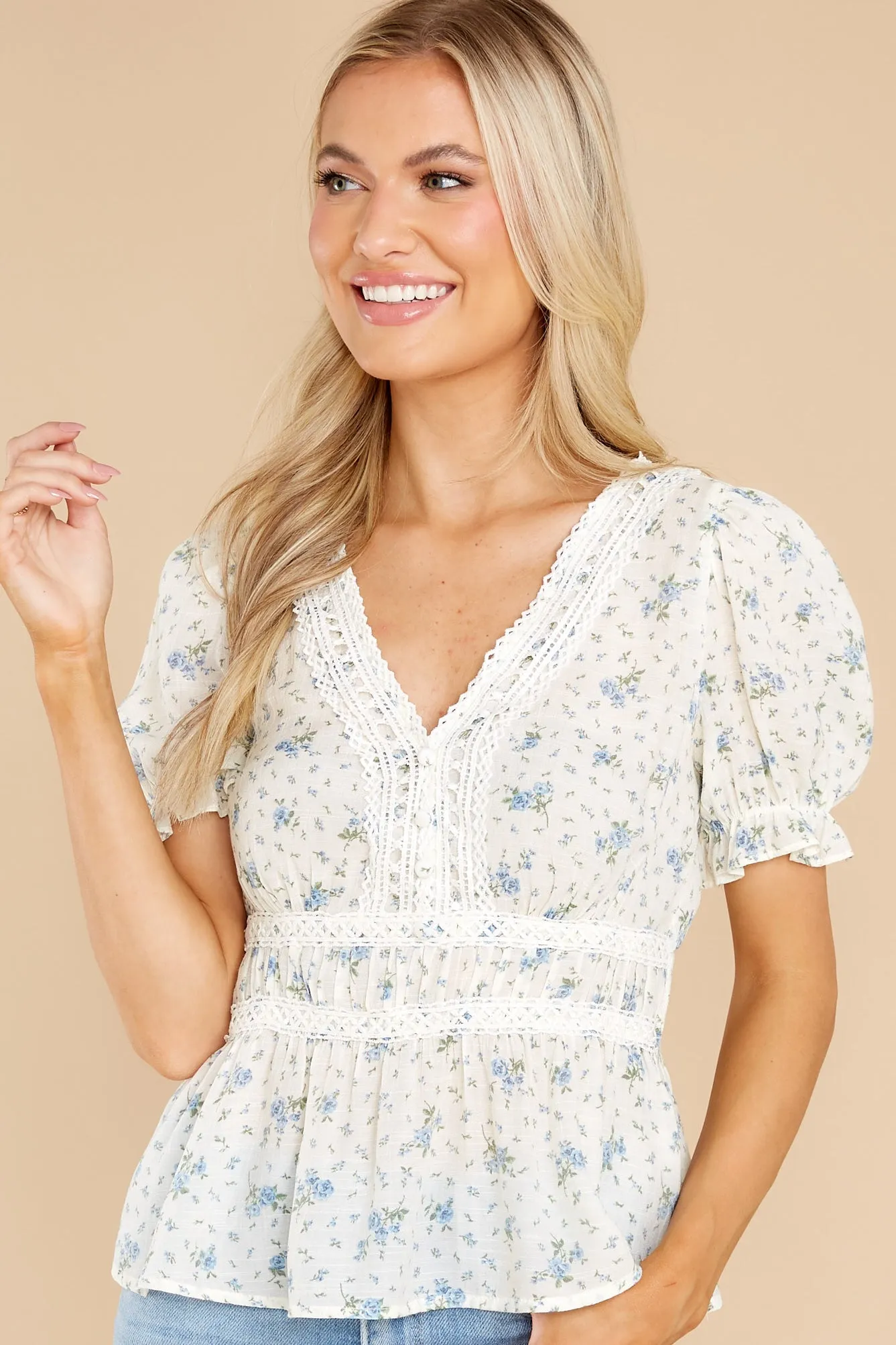 Delicate Blooms Ivory Floral Print Top