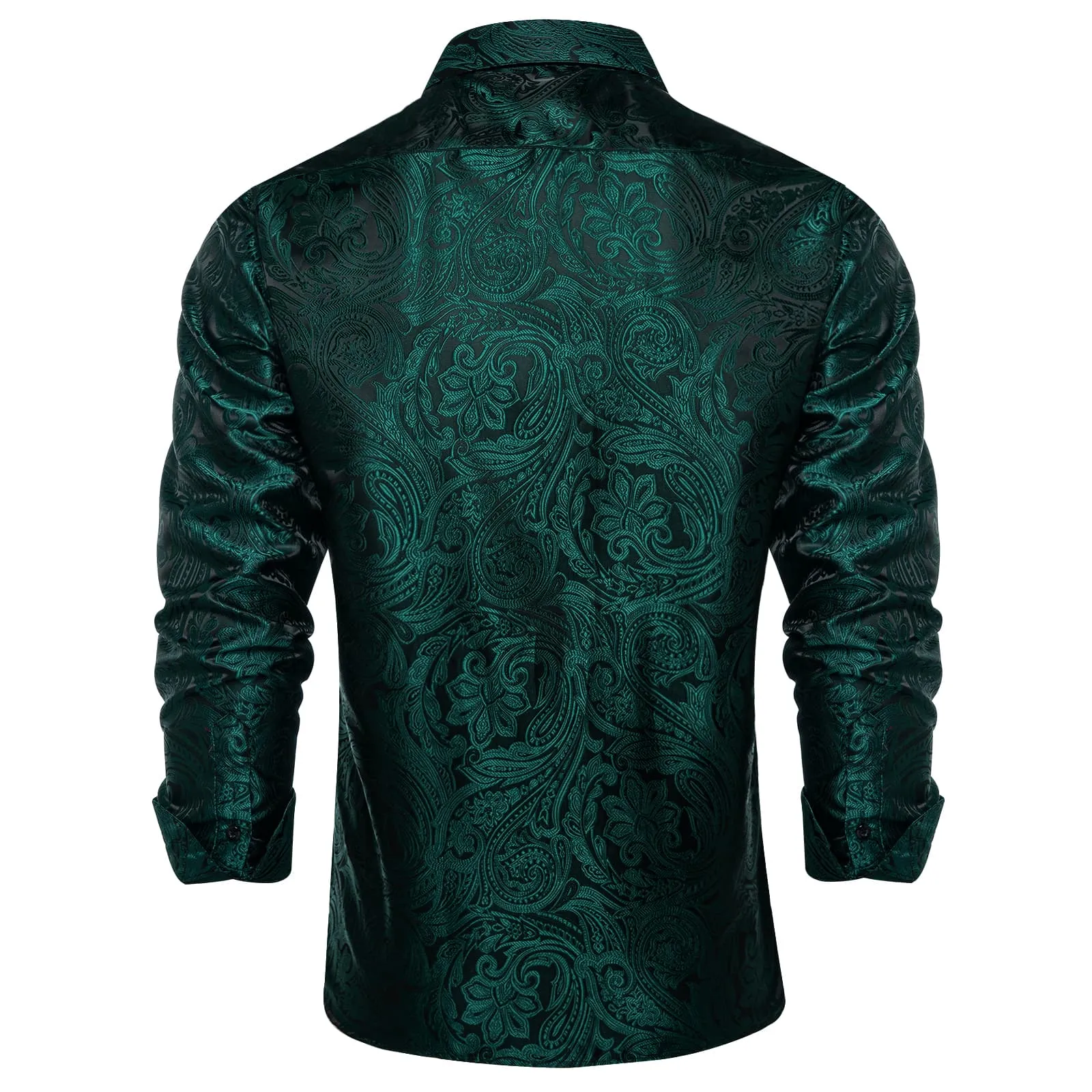 DiBanGu Dress Shirt Medium Jungle Green Paisley Long Sleeve Button Up Silk Shirt for Men