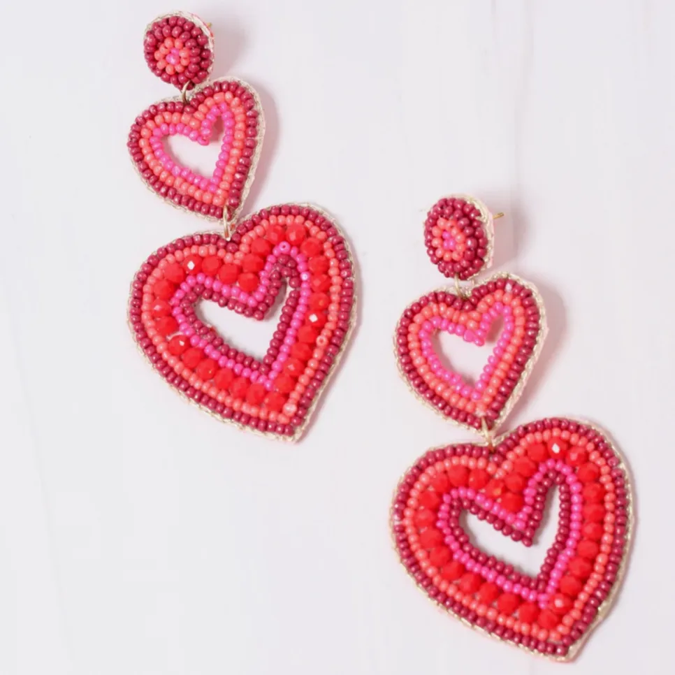 Enchanted Heart Dangle Drop Beaded Earrings