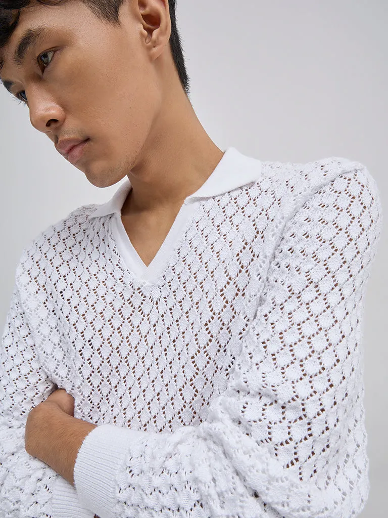 ETA White Knit-Textured Relaxed-Fit T-Shirt