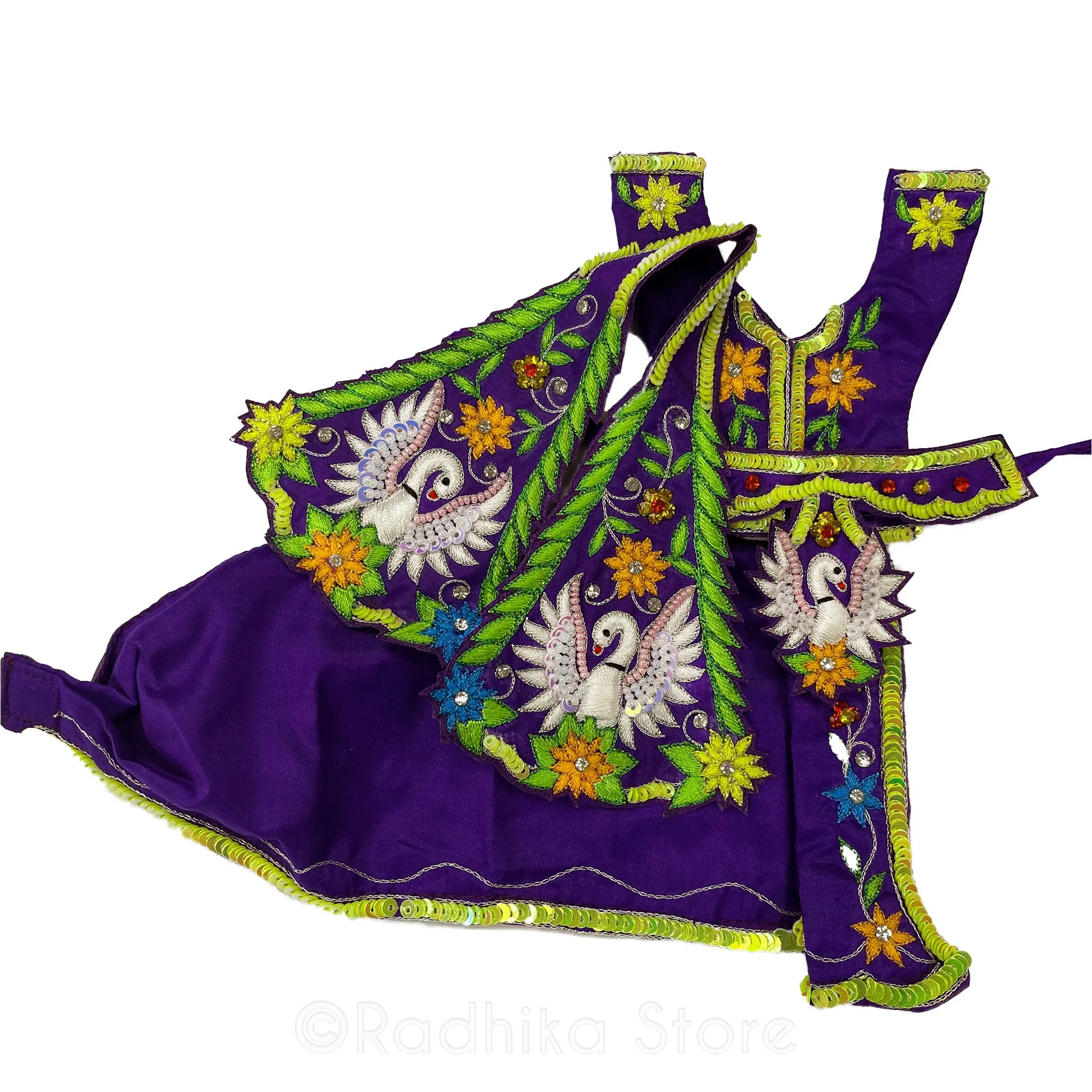 Evening Radha kund Kirtan - All Silk - Deep Purple With Multi Color - Gaura Nitai Deity Outfit