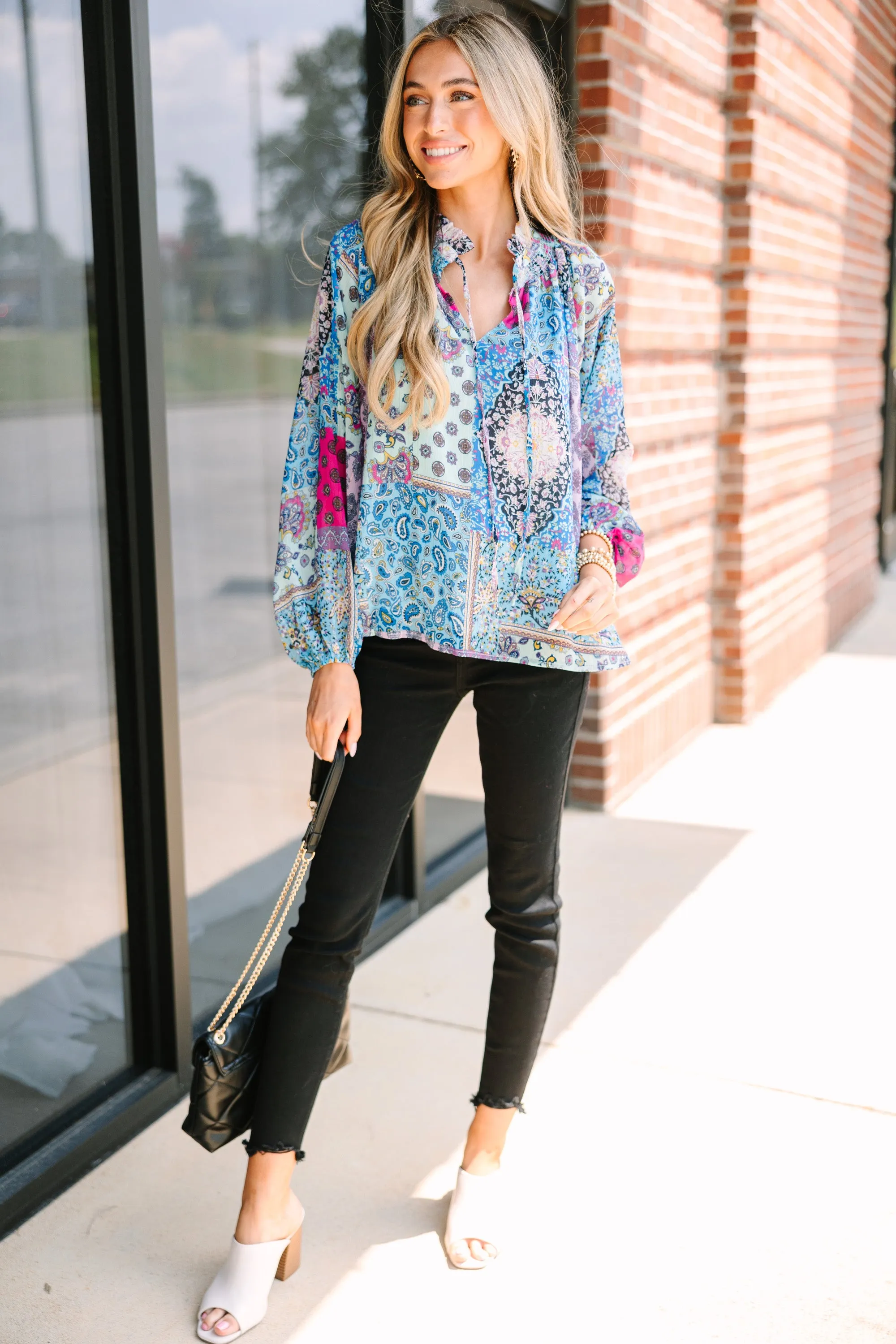 Fate: All We Know Blue Mixed Print Blouse