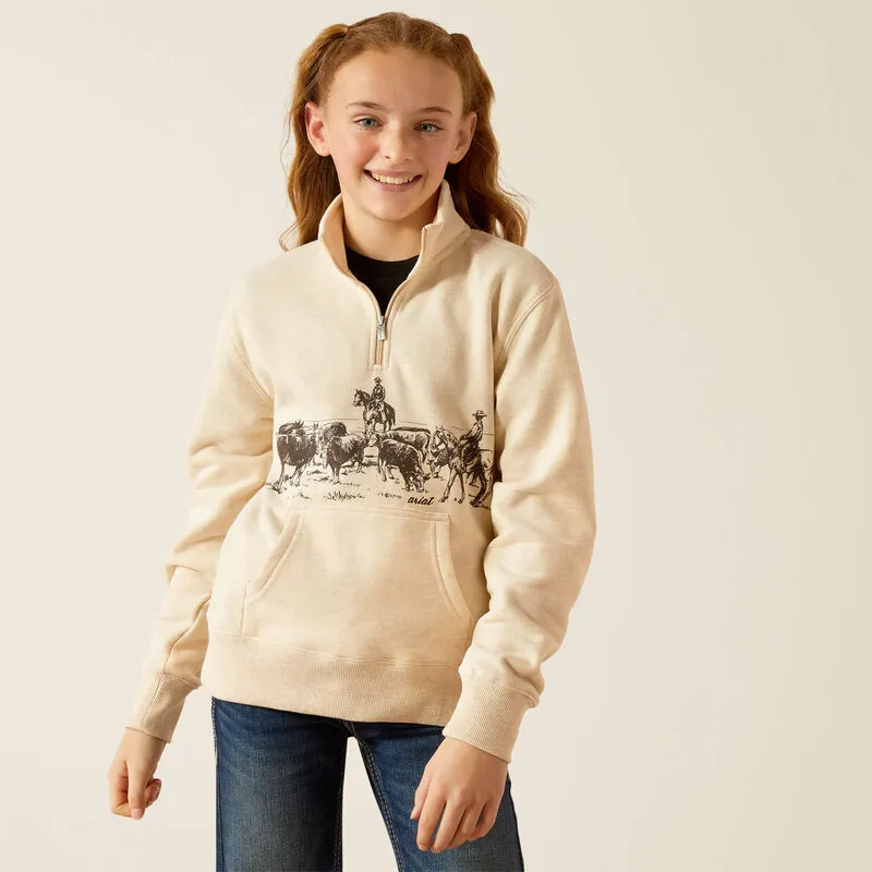 Girl's Ariat Pasture 1/4 Zip Oatmeal Pullover