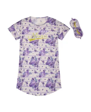 Girls Magic Florals Pajama Sleep Shirt With Matching Sleep Mask