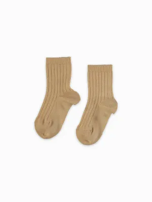 girls tan ribbed short socks