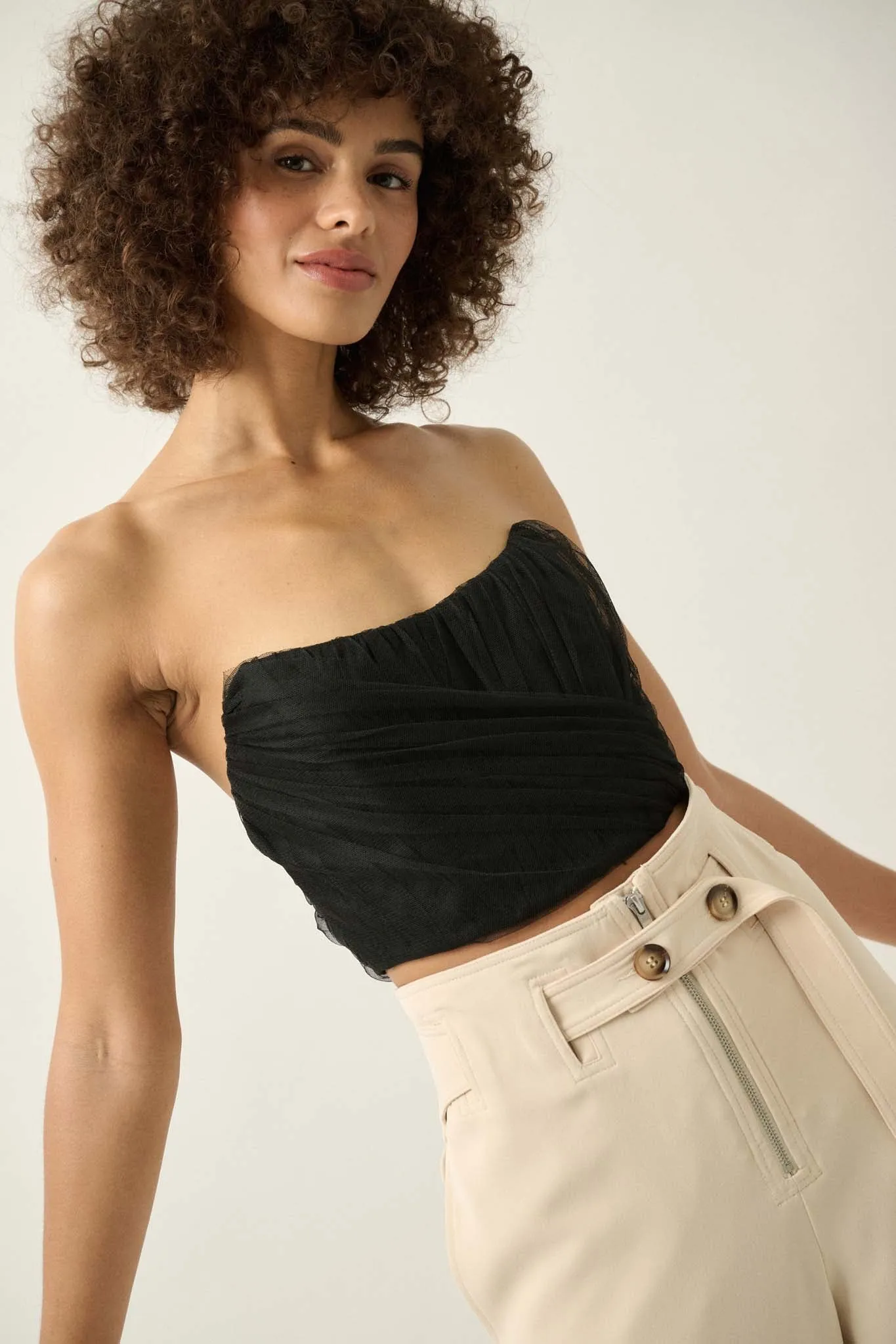 Glamorous Life Pleated Tulle Cropped Corset Top