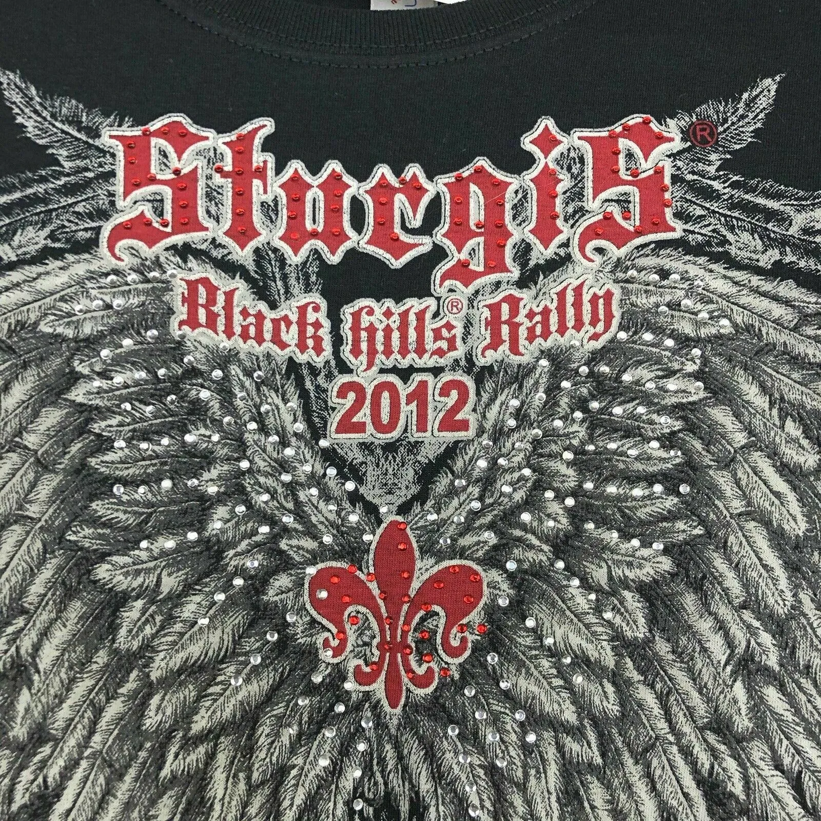 Glamorous Studded Black T-Shirt - Womens Size L - Sturgis Rally 2012 Graphic - NWT