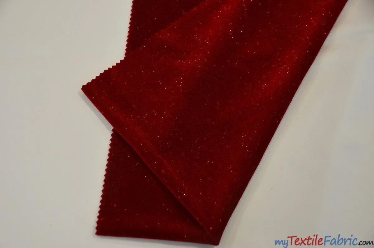 Glitter Stretch Velvet | Sparkling Glitter on Plush Spandex Velvet | 60" Wide | Multiple Colors |