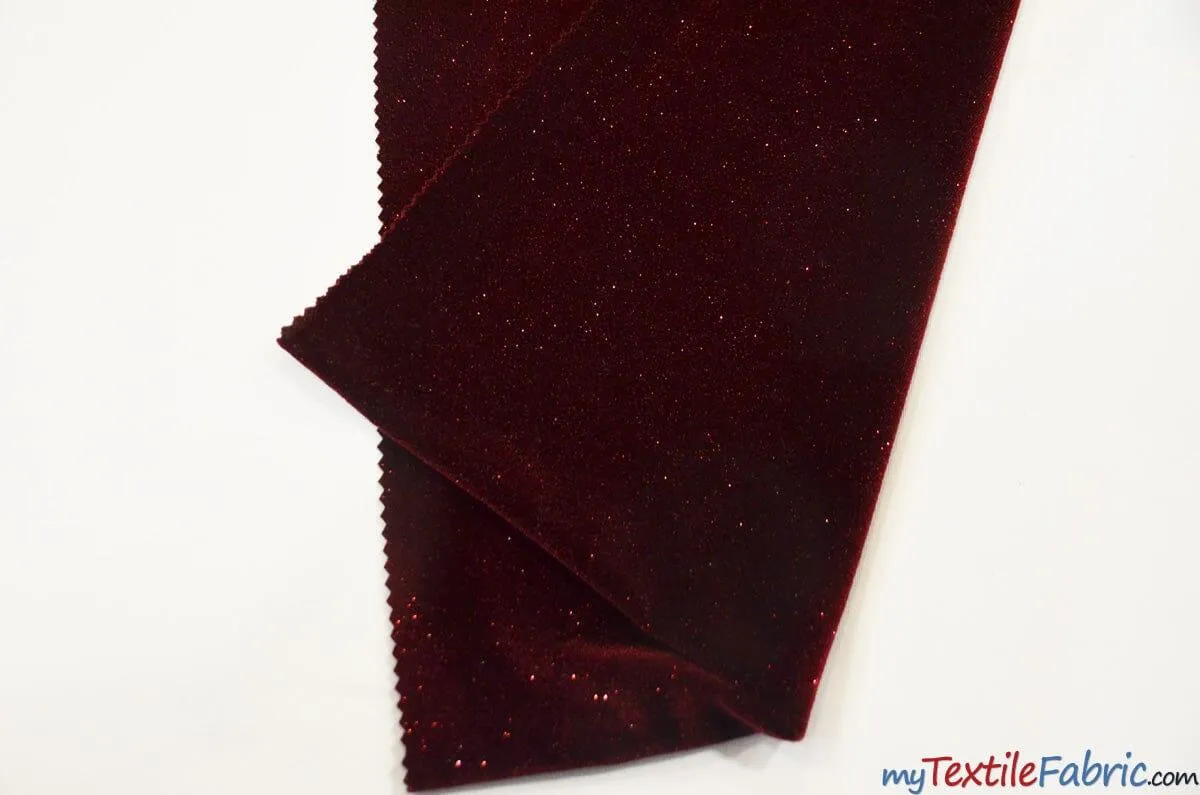 Glitter Stretch Velvet | Sparkling Glitter on Plush Spandex Velvet | 60" Wide | Multiple Colors |