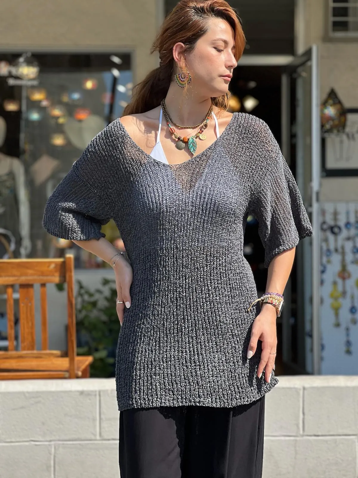 Gray Mercerized Long Blouse