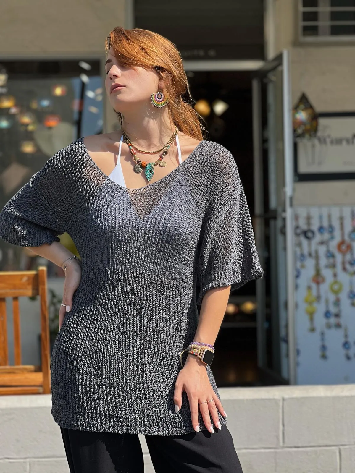 Gray Mercerized Long Blouse