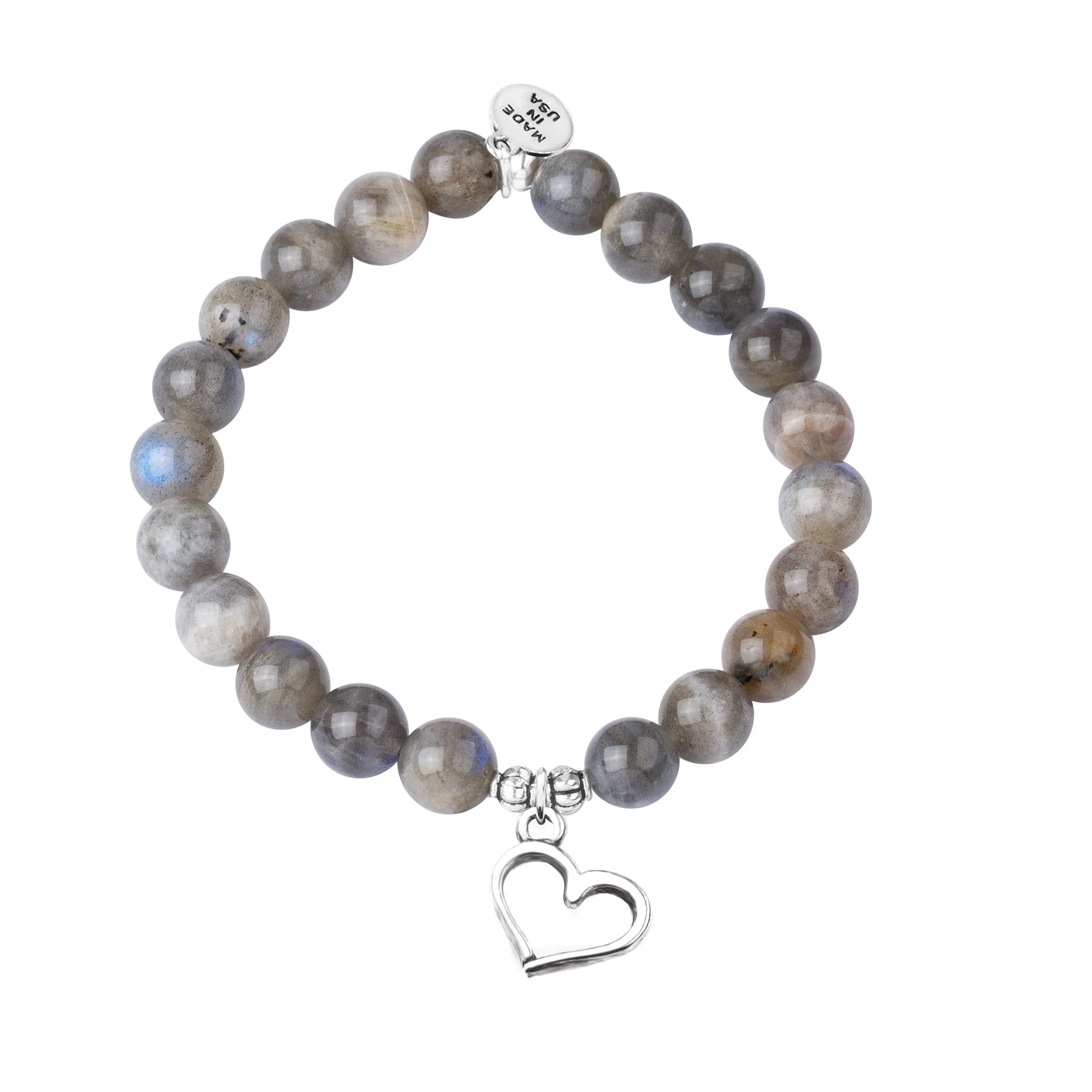 Heart | Stone Beaded Charm Bracelet | Labradorite