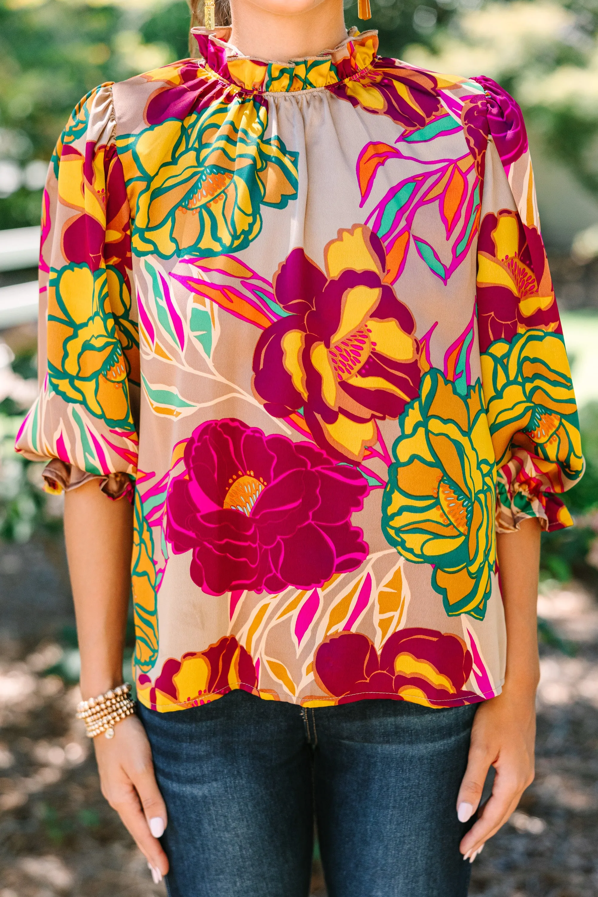 Hope For The Best Mocha Brown Floral Blouse