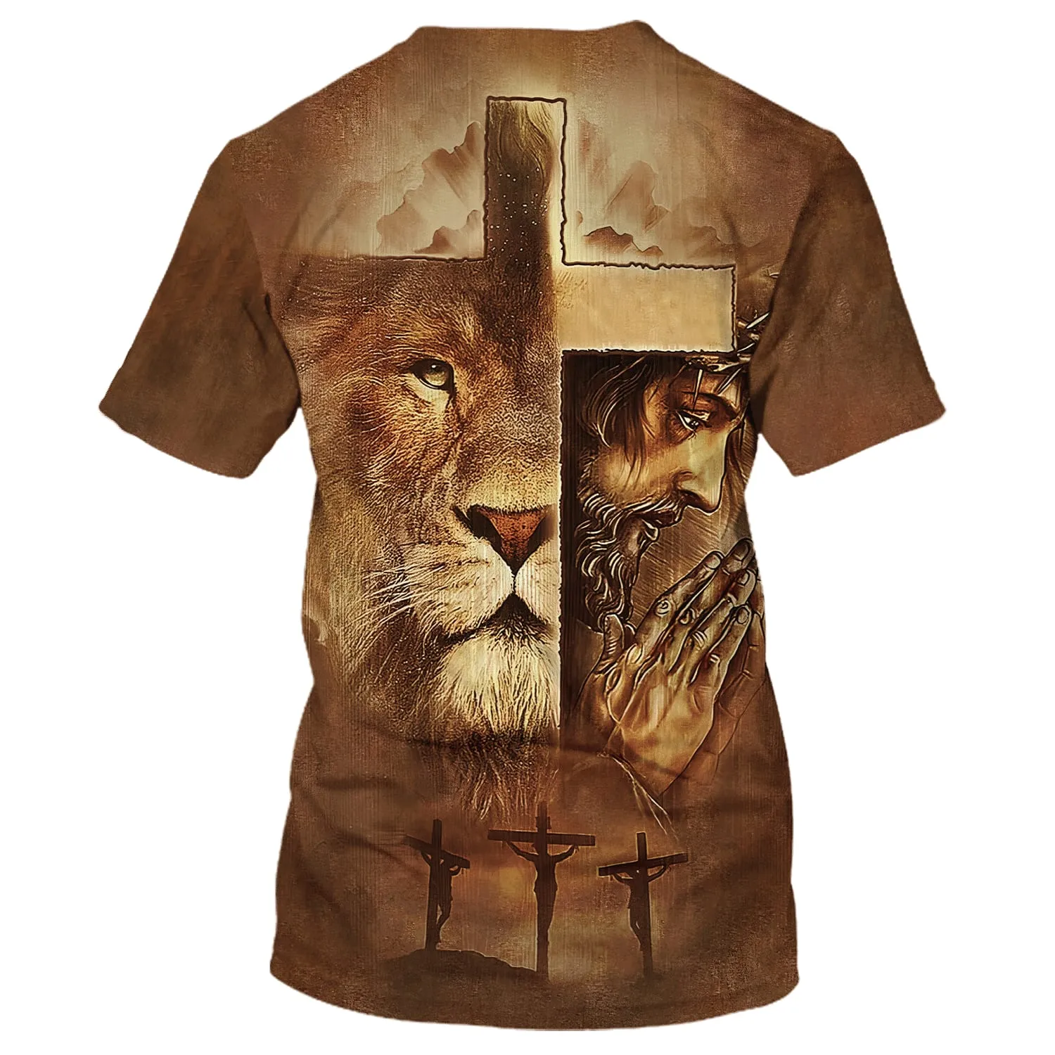 Jesus Prayer Lion Of Judah Cross 3d Shirts - Christian T Shirts For Men And Women