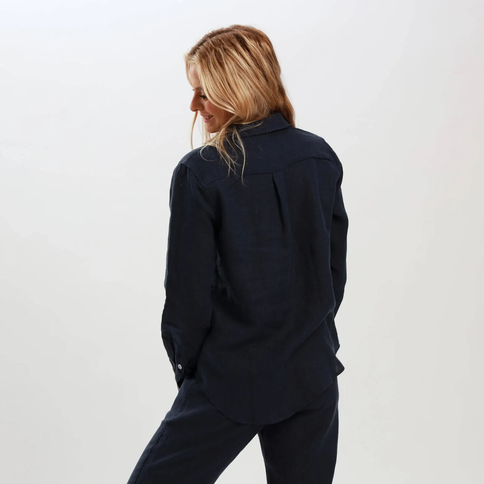 Ladies Linen - Long Sleeve Shirt | Navy