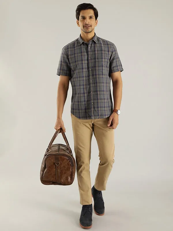 Men Checked Half Sleeve Linen Blend Shirt