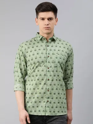 Men's Green Cotton Full Sleeves Shirts For Men - Taantav