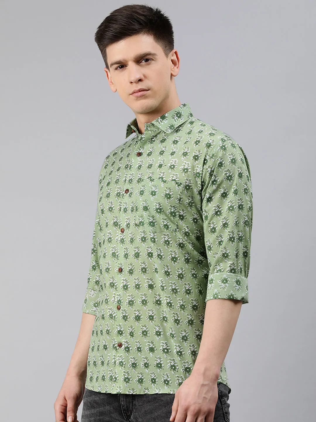 Men's Green Cotton Full Sleeves Shirts For Men - Taantav